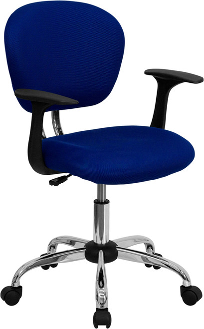 Mid-Back Blue Mesh Task Chair with Arms and Chrome Base , #FF-0108-14