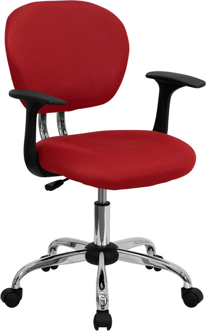 Mid-Back Red Mesh Task Chair with Arms and Chrome Base , #FF-0124-14