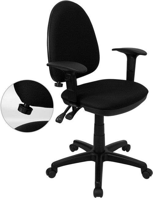 Mid-Back Black Fabric Multi-Functional Task Chair with Arms and Adjustable Lumbar Support , #FF-0343-14