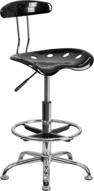 Vibrant Black and Chrome Drafting Stool with Tractor Seat , #FF-0543-14