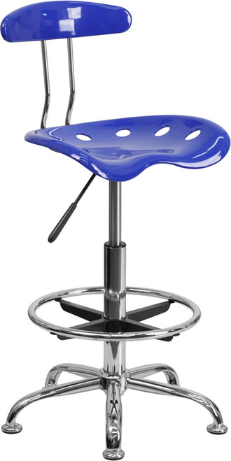 Vibrant Nautical Blue and Chrome Drafting Stool with Tractor Seat , #FF-0547-14
