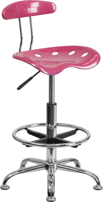 Vibrant Pink and Chrome Drafting Stool with Tractor Seat , #FF-0567-14