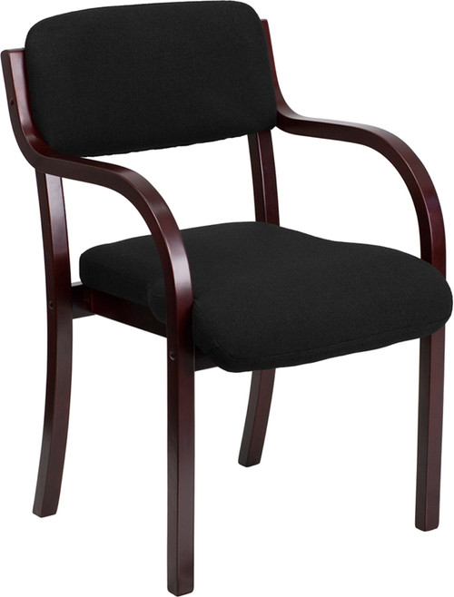 Contemporary Black Fabric Wood Side Chair with Mahogany Frame , #FF-0460-14