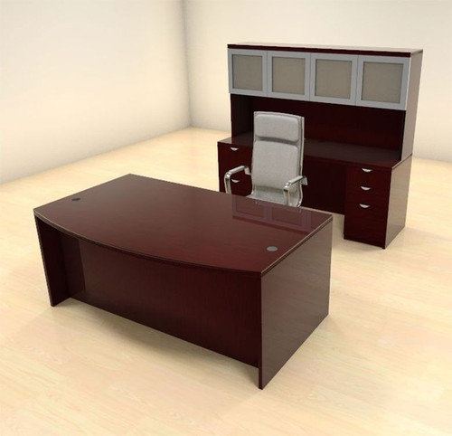 5pc Fan Front Modern Contemporary Executive Office Desk Set, #CH-JAD-D6