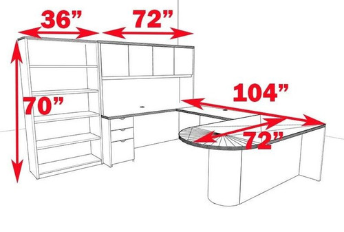 6pc U Shaped Modern Contemporary Executive Office Desk Set, #CH-JAD-U17