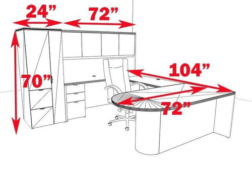 6pc U Shaped Modern Contemporary Executive Office Desk Set, #CH-JAD-U19