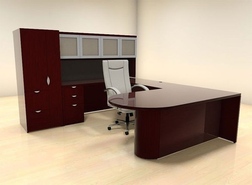 6pc U Shaped Modern Contemporary Executive Office Desk Set, #CH-JAD-U28