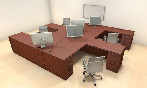 Four Persons Modern Executive Office Workstation Desk Set, #CH-AMB-F6