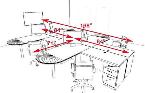 Four Persons Modern Executive Office Workstation Desk Set, #CH-AMB-S24