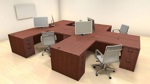 Four Persons Modern Executive Office Workstation Desk Set, #CH-AMB-S6