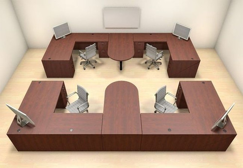Four Persons Modern Executive Office Workstation Desk Set, #CH-AMB-S61