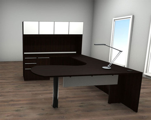 5pc U Shaped Glass Door Modern Executive Office Desk Set, #CH-VER-U2