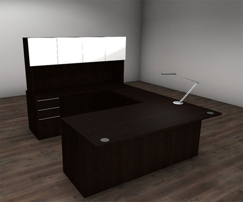 5pc U Shaped Glass Door Modern Executive Office Desk Set, #CH-VER-U28