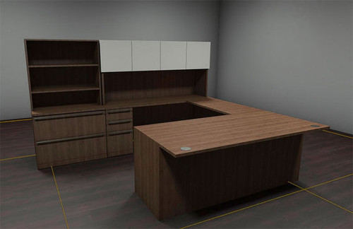 7pc U Shaped Glass Door Modern Executive Office Desk Set, #CH-VER-U31