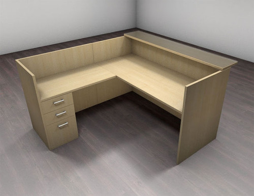 3pc L Shaped Modern Glass Counter Reception Desk Set, #CH-AMB-R6