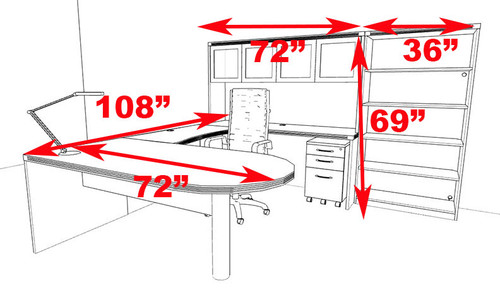 6pc Modern Contemporary U Shaped Executive Office Desk Set, #RO-ABD-U24