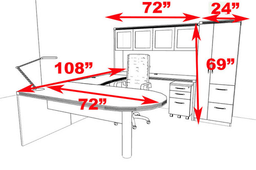 6pc Modern Contemporary U Shaped Executive Office Desk Set, #RO-ABD-U25