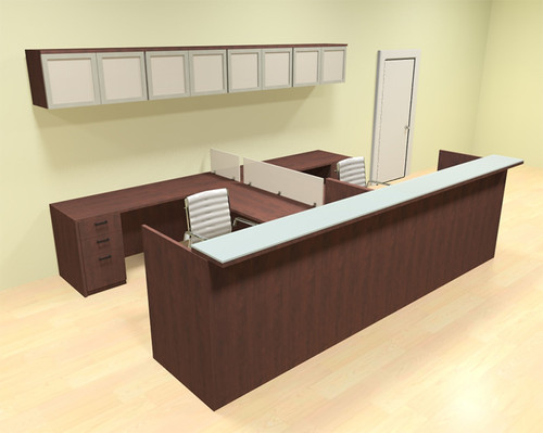 12pc 12' Feet U Shaped Glass Counter Reception Desk Set, #CH-AMB-R21