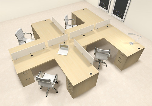 Four Person L Shaped Modern Divider Office Workstation Desk Set, #CH-AMB-SP40