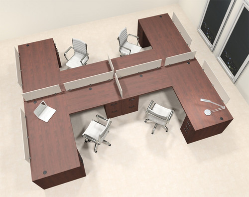 Four Person L Shaped Modern Divider Office Workstation Desk Set, #CH-AMB-SP46