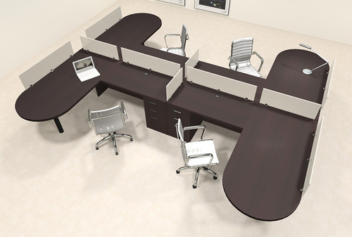 Four Person L Shaped Modern Divider Office Workstation Desk Set, #CH-AMB-SP52