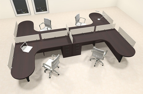 Four Person L Shaped Modern Divider Office Workstation Desk Set, #CH-AMB-SP57