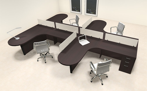 Four Person L Shaped Modern Divider Office Workstation Desk Set, #CH-AMB-SP7