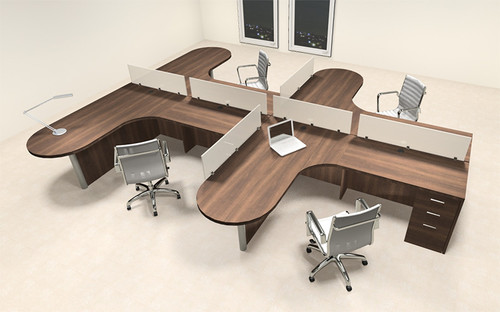 Four Person L Shaped Modern Divider Office Workstation Desk Set, #CH-AMB-SP9