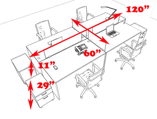 Four Persons Modern Office Divider Workstation Desk Set, #CH-AMB-FP36