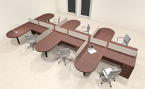 Six Person L Shaped Modern Divider Office Workstation Desk Set, #CH-AMB-SP26