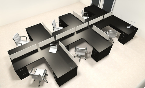 Six Person L Shaped Modern Divider Office Workstation Desk Set, #CH-AMB-SP43