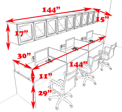 Three Person Modern Divider Office Workstation Desk Set, #CH-AMB-SP87