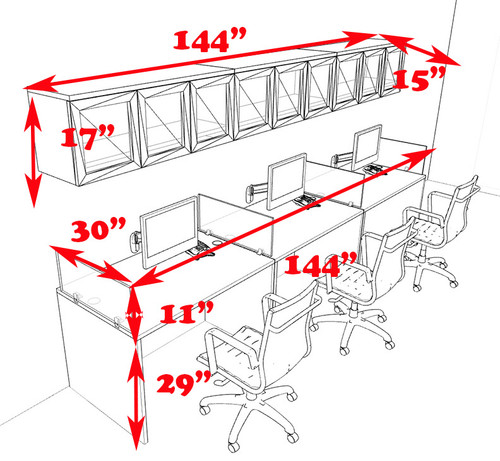 Three Person Modern Divider Office Workstation Desk Set, #CH-AMB-SP90