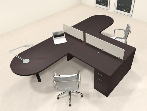 Two Person L Shaped Modern Divider Office Workstation Desk Set, #CH-AMB-SP17
