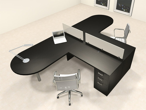 Two Person L Shaped Modern Divider Office Workstation Desk Set, #CH-AMB-SP18