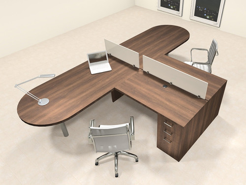Two Person L Shaped Modern Divider Office Workstation Desk Set, #CH-AMB-SP19