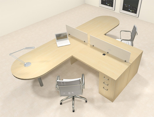 Two Person L Shaped Modern Divider Office Workstation Desk Set, #CH-AMB-SP20