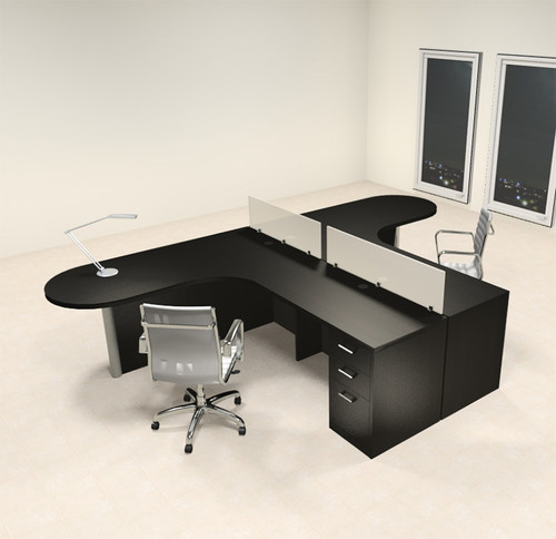 Two Person L Shaped Modern Divider Office Workstation Desk Set, #CH-AMB-SP3