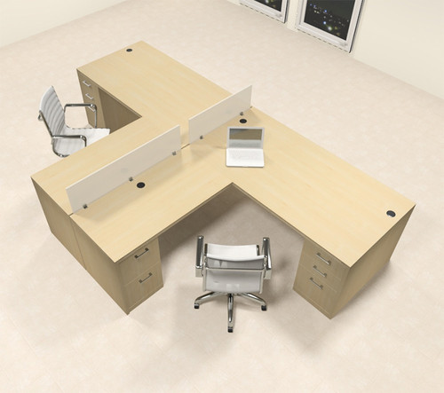 Two Person L Shaped Modern Divider Office Workstation Desk Set, #CH-AMB-SP35