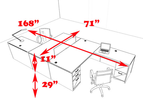 Two Persons L Shaped Office Divider Workstation Desk Set, #CH-AMB-FP3