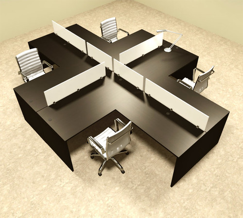 Four Person L Shaped Divider Office Workstation Desk Set, #OT-SUL-FP32