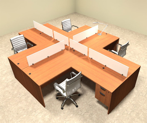 Four Person L Shaped Divider Office Workstation Desk Set, #OT-SUL-FP41