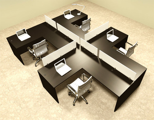 Four Person L Shaped Divider Office Workstation Desk Set, #OT-SUL-SP48