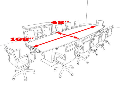 Modern Contemporary Boat Shaped 14' Feet Conference Table, #MT-STE-C14