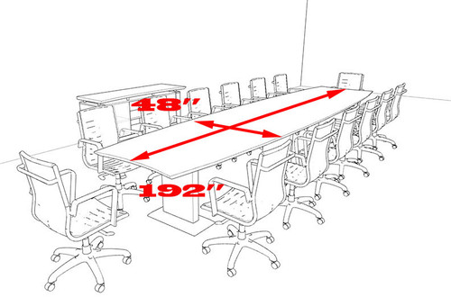 Modern Contemporary Boat Shaped 16' Feet Conference Table, #MT-STE-C16