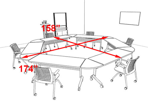 6pcs Hexagon Shape Training / Conference Table Set, #MT-SYN-LT38