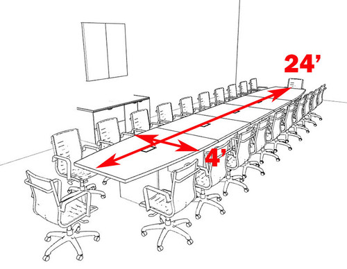 Modern Boat Shaped 24' Feet Conference Table, #OF-CON-C129