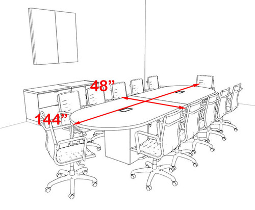 Modern Racetrack Cube Leg 12' Feet Conference Table, #OF-CON-CQ14