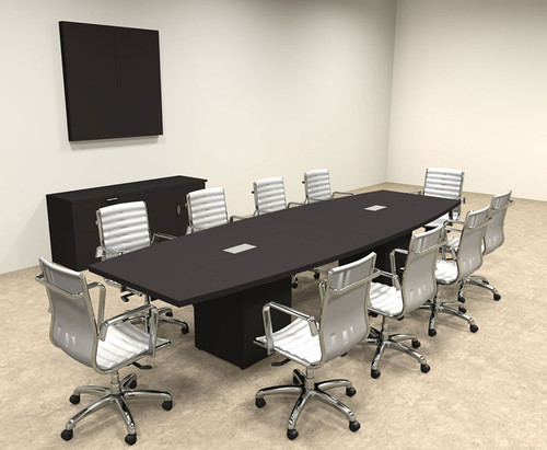 Modern Boat Shaped Cube Leg 12' Feet Conference Table, #OF-CON-CQ24