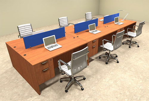 Six Person Modern Blue Divider Office Workstation Desk Set, #OT-SUL-FPB21